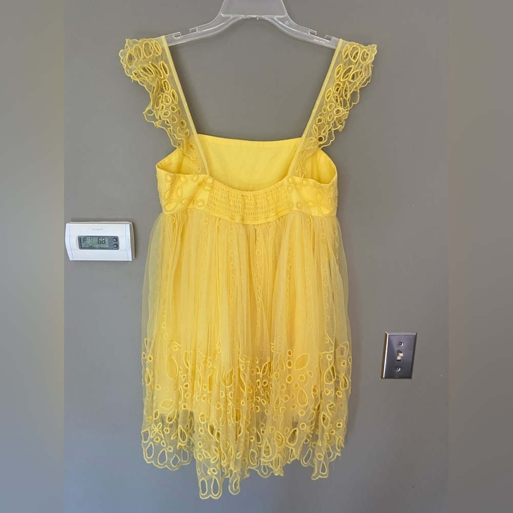 NWT ANTHROPOLOGIE x LET ME BE Yellow Eyelet Tulle Lace Mini Dress Size XS - Picture 6 of 10